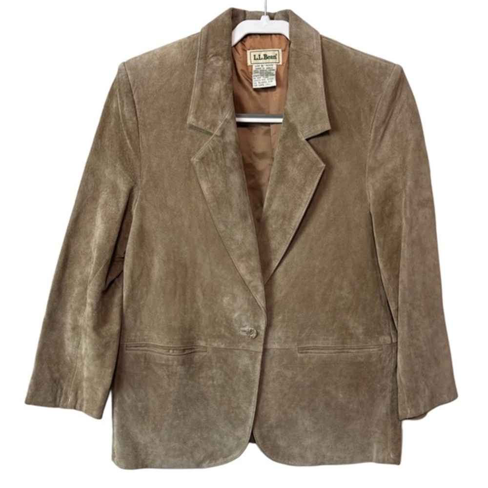 LL Bean Vintage Suede Leather 1 Button Blazer Womens Sz 8P